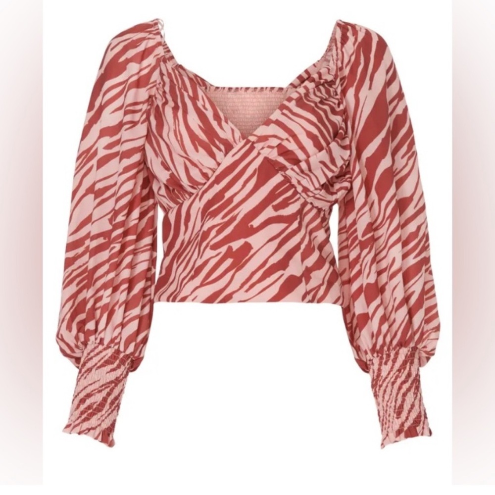 SLATE & WILLOW ZEBRA PRINT CORAL AND RED BLOUSE SIZE L